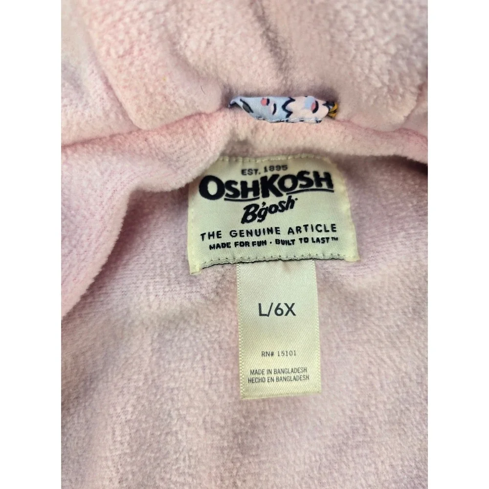 OshKosh B'gosh Girls L 6X Floral Hooded Jacket Pink Fleece Lined Zip Coat